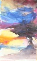 Tinte-aquarell-kohle 9,5 x 22,5 cm  